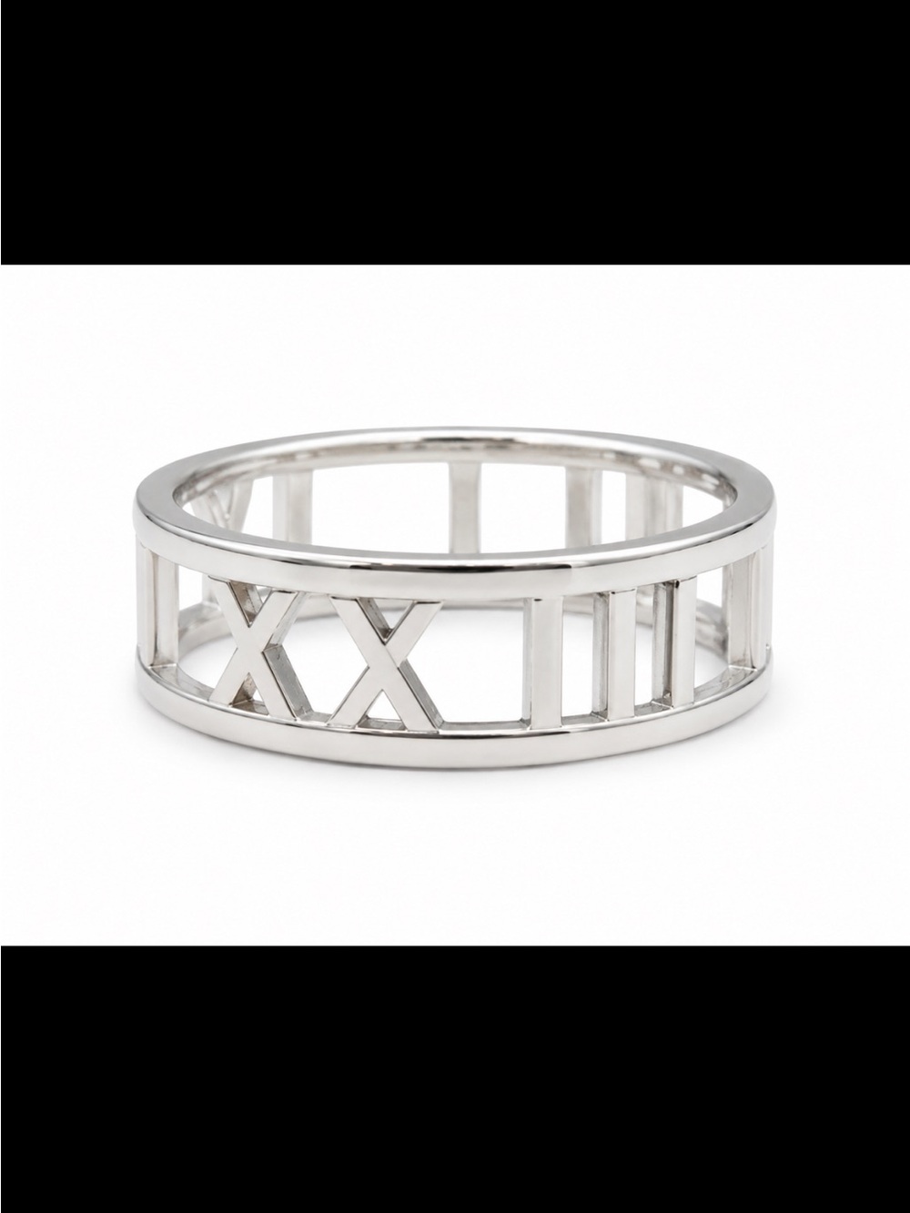 White Gold Plated Roman Numeral Openwork Band Ring